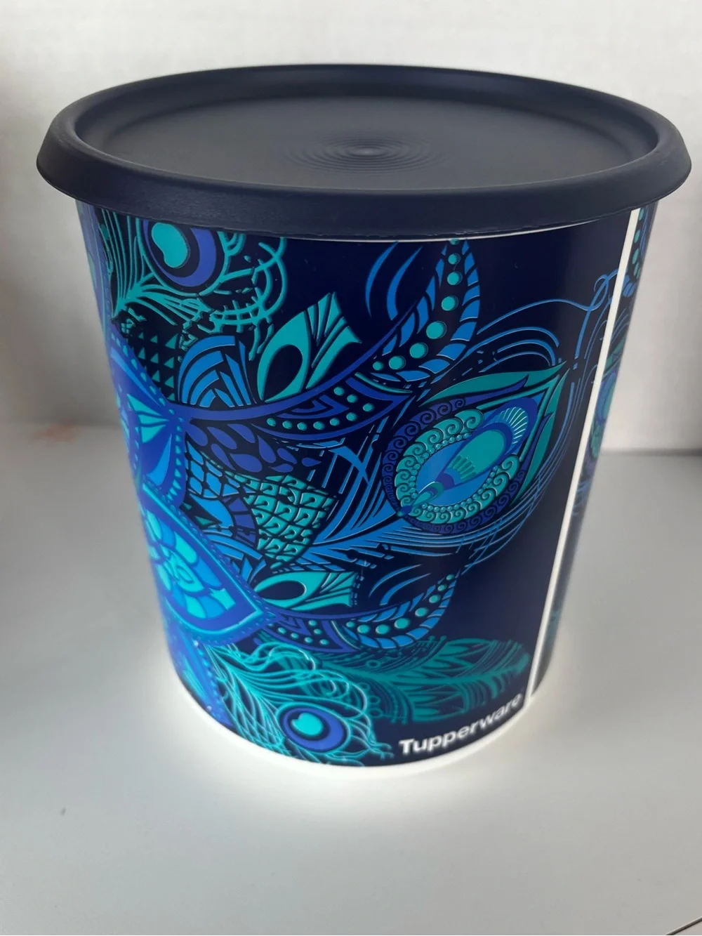 Tupperware Canister Exclusive Peacock Design 12 cup C Seal Blue